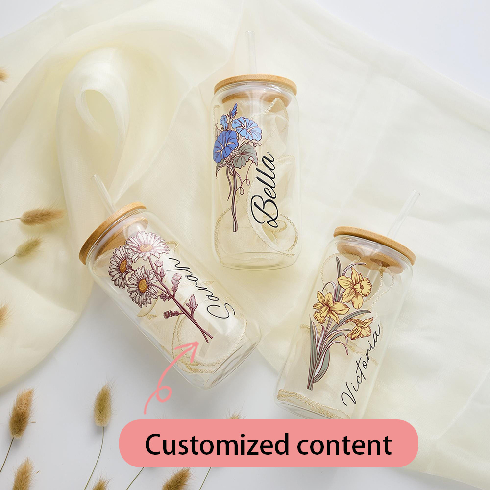 Coffee Equipment With Name - Custom Birth Flower Glass Can Cup