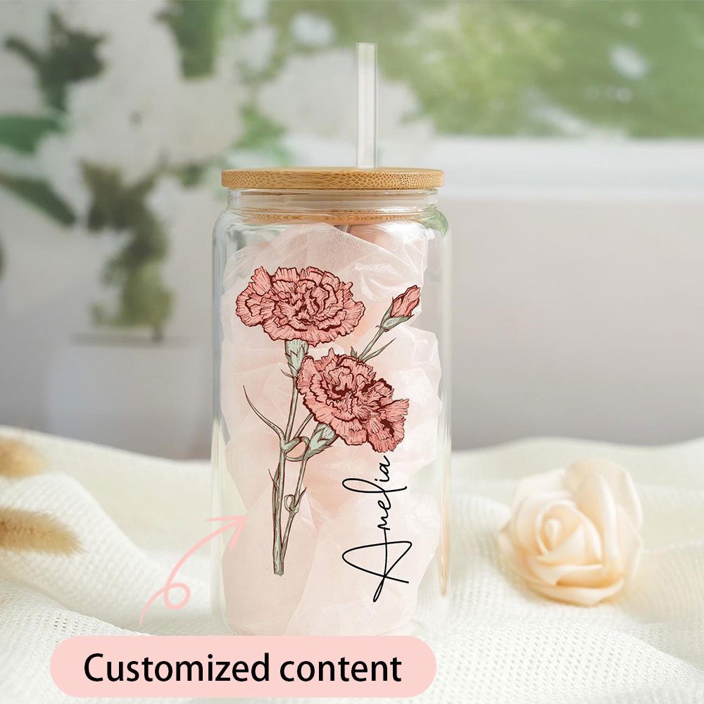 Personalized Birth Flower Glas - Coffee Equipment With Name 评论和价格